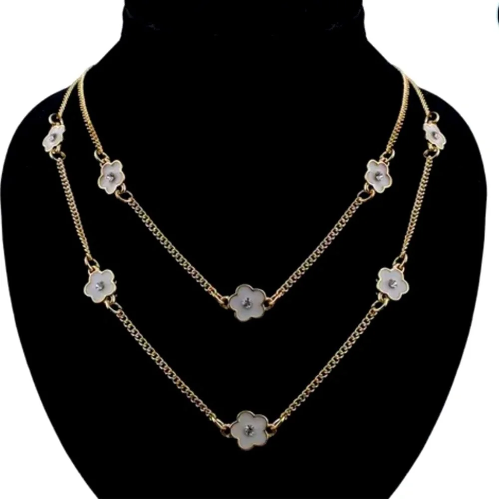 New Flower Shaped Charm Chain Necklace Double Chain - Picture 1 of 3